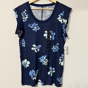 Banana Republic Top Sleeveless Tank T-Shirt Small Navy Blue Floral Basic